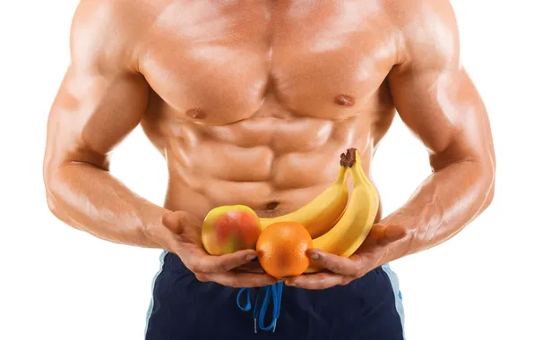Fruits, eating, bodybuilder