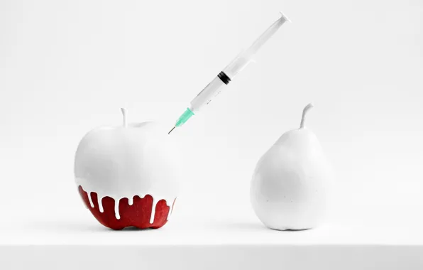 Paint, Apple, pear, syringe