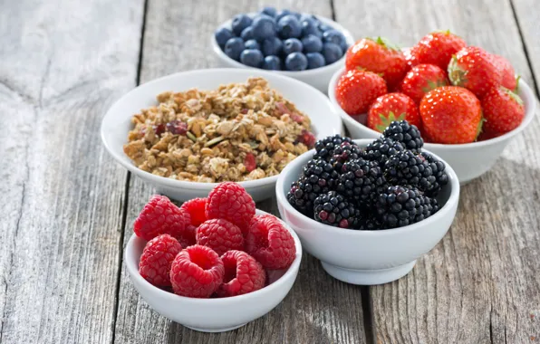 Picture berries, raspberry, Breakfast, blueberries, strawberry, muesli, cereal