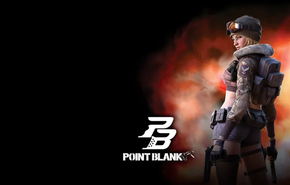 Girl, the dark background, gun, point blank