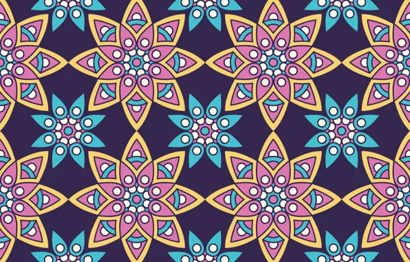 Flowers, ornament, blue background, pattern, floral, seamless