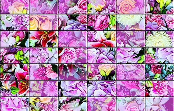 Background, texture, glass tile, flowers mixed, wall stained glass, pastel and bright colors, floral abstraction