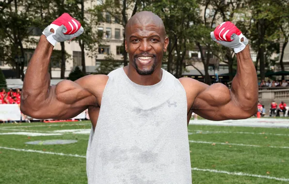 Look, smile, bald, actor, gloves, muscle, muscle, pose