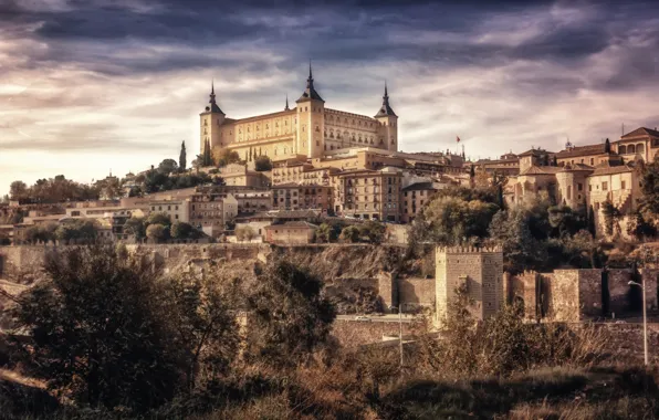 Castle, panorama, Spain, Toledo