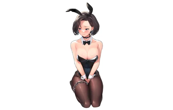 Girl, sexy, cleavage, brown hair, boobs, anime, beautiful, short hair