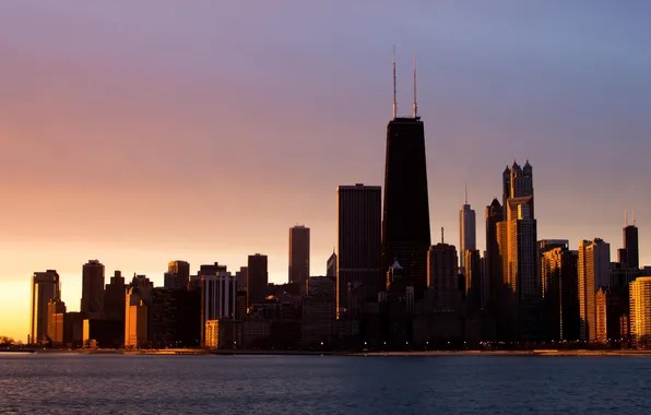 Picture sunset, the city, skyscrapers, Chicago, Michigan, Chicago, Illinois