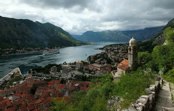 Picture landscape, mountains, Church, panorama, liner, Montenegro, To, Montenegro