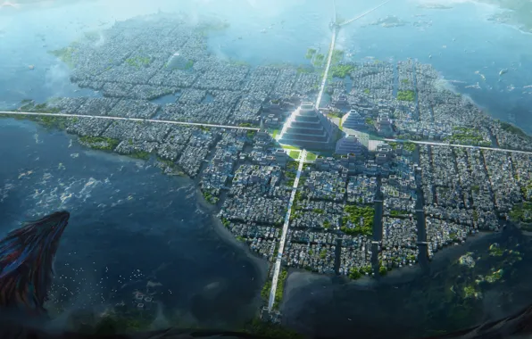 The city, island, pyramid, Dragons conquer America, Tenochtitlan city