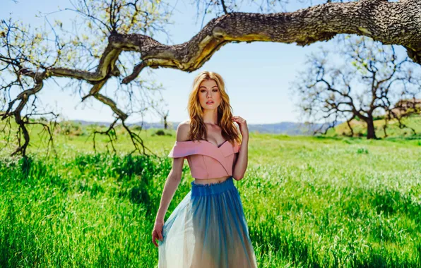 Picture look, girl, the sun, trees, nature, pose, beauty, Katherine McNamara