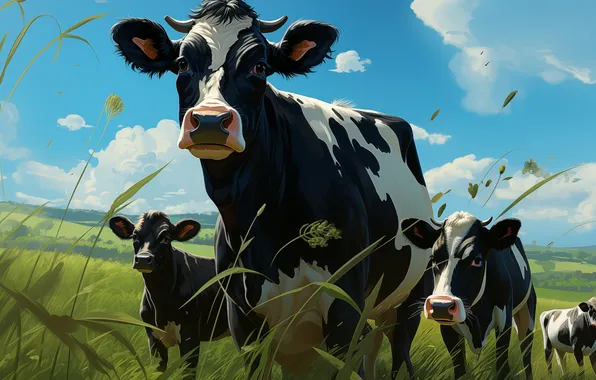 Grass, Digital art, Cow, AI art, The Art of Artificial Intelligence, Neural network, Calves