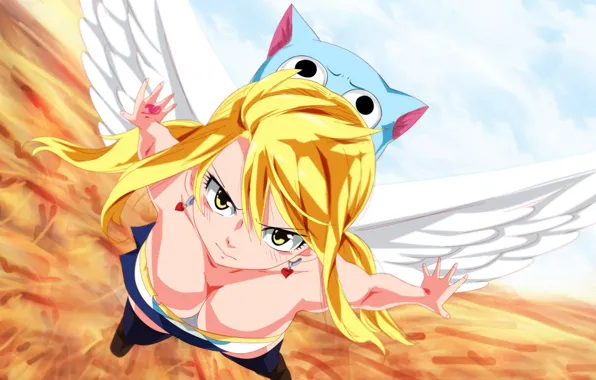 Game, big, nothing, anime, cat, wings, speed, Lucy