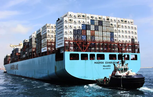 The ship, Line, A container ship, Maersk, Maersk Line, Tug, Feed, Maersk Edinburgh
