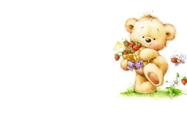 Picture summer, art, bear, bee, children's, berry, Marina Fedotova