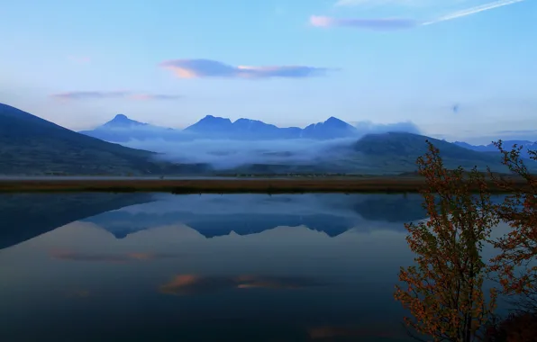 Picture mountains, lake, surface, reflection, Norway, Hedmark County