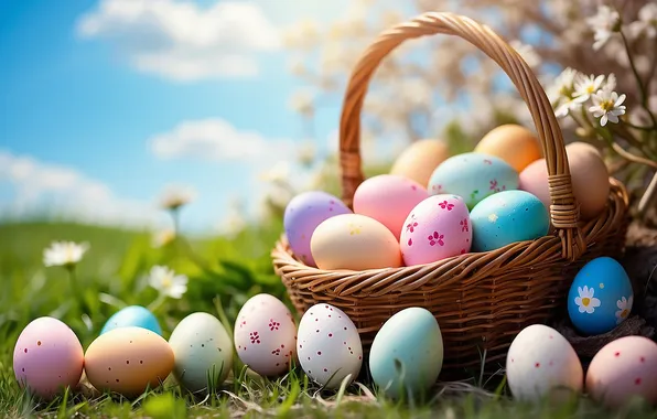 Picture flowers, eggs, spring, colorful, Easter, happy, flowers, spring