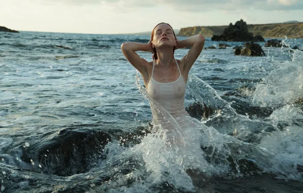 Wet, ocean, nature, woman, water, splash, wave, erotic