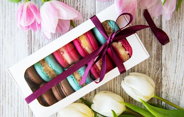 Box, cookies, tulips, cuts, macaron, Olena Rudo