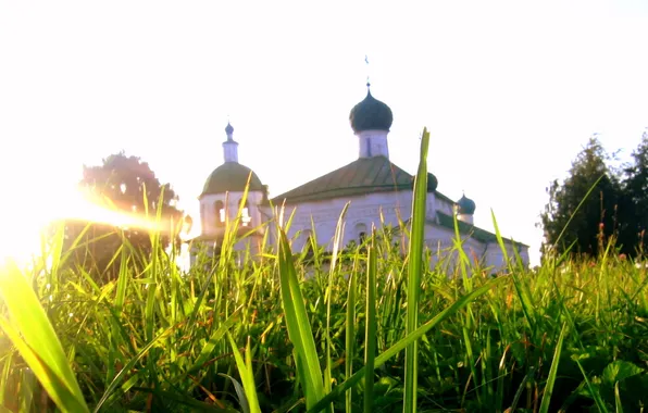 Picture grass, the sun, Church
