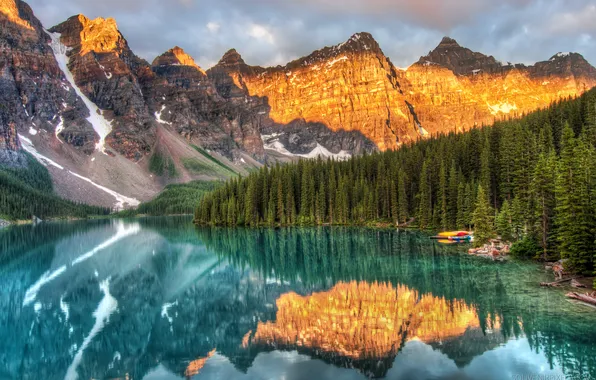 Forest, mountains, lake, Alberta, Canada, national Park, Lake louise