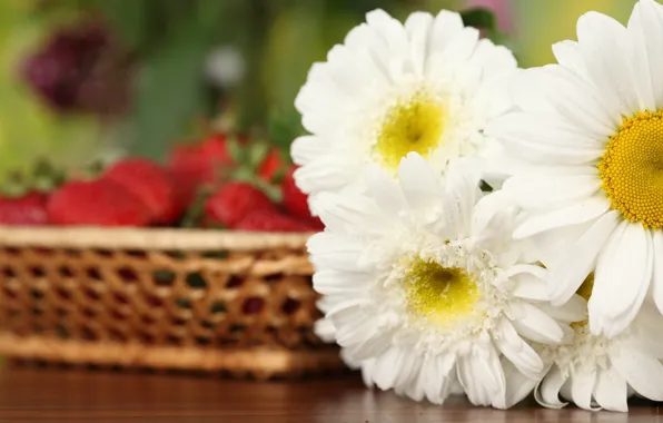 Picture flowers, bouquet, strawberry, white