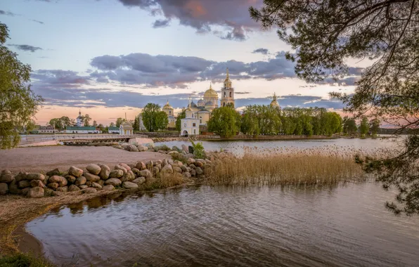 Picture landscape, nature, lake, stones, the monastery, Seliger, Elena Guseva