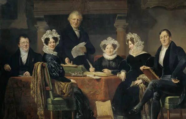 Picture oil, portrait, picture, canvas, 1834-35, Regents of the leper colony in Amsterdam, Ian Adam Kruseman, …