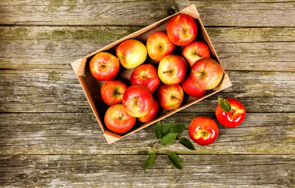 Leaves, background, apples, Board, box