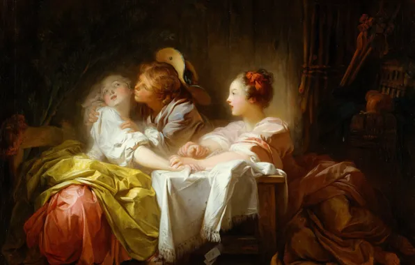 Picture, genre, Jean-Honore Fragonard, Won Kiss, Jean Honore Fragonard