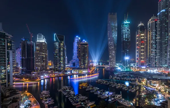 Light, night, the city, lights, the evening, Dubai, UAE, Marina
