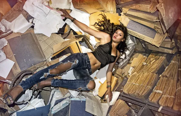 Girl, paper, library