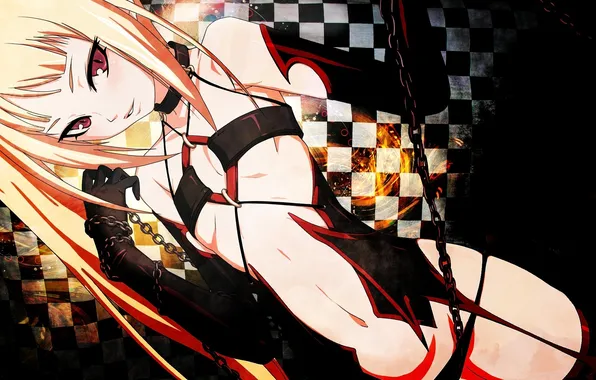 Girl, chain, gloves, red eyes, blazblue