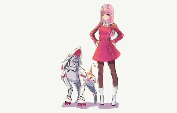 Girl, robot, dog, horns, 002, Darling In The Frankxx, Cute in France, Zero Two