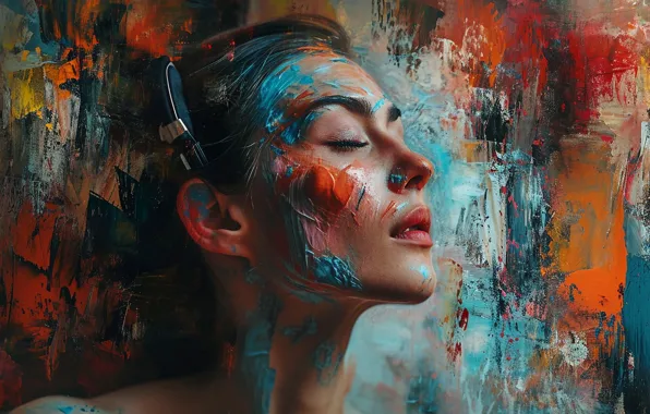 Girl, face, portrait, picture, painting, strokes, imitation painting, AI art