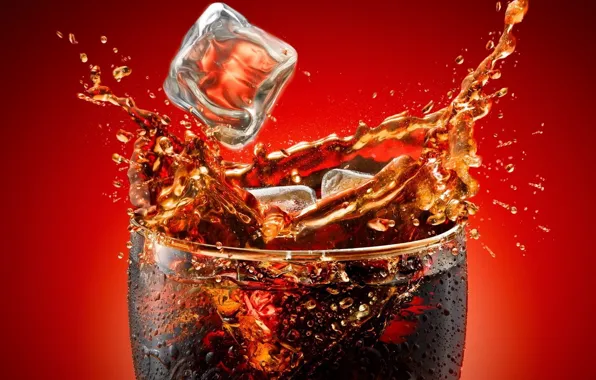 Picture squirt, glass, splash, drink, Coca-Cola, Cola