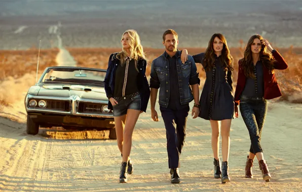 Road, machine, desert, Paul Walker, Erin Heatherton, Izabel Goulart, Thairine Garcia