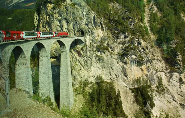 Mountains, train, Switzerland, the car, the tunnel, overpass