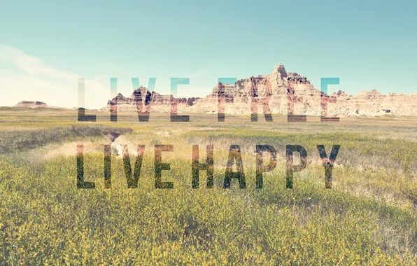 Field, the inscription, art, live happily, live free