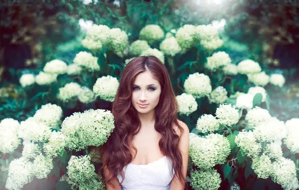 Portrait, Sophie, background flowers