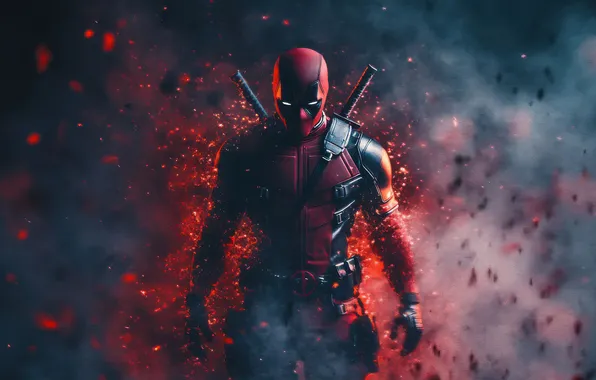 Picture mask, costume, Deadpool, marvel, super hero, Deadpool, comic book characters, explosion.smoke