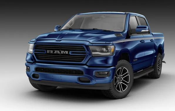 Blue, Dodge, body, pickup, Dodge 2018 Ram 1500 Big Horn Crew Cab Moparized