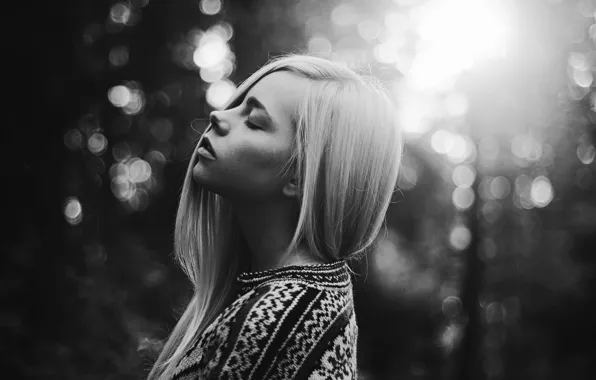 Blonde, sweater, feeling, bokeh, bokeh, blonde, feeling, sweater