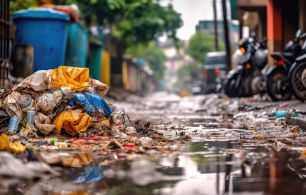 Colors, street, garbage, stagnant water