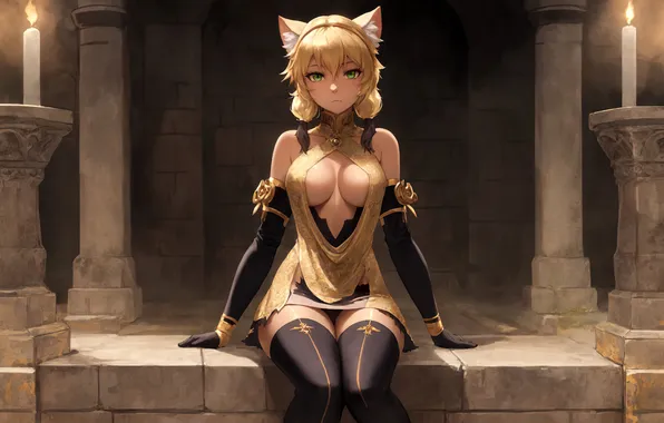 Girl, fantasy, green eyes, anime, art, painting, digital art, fantasy art