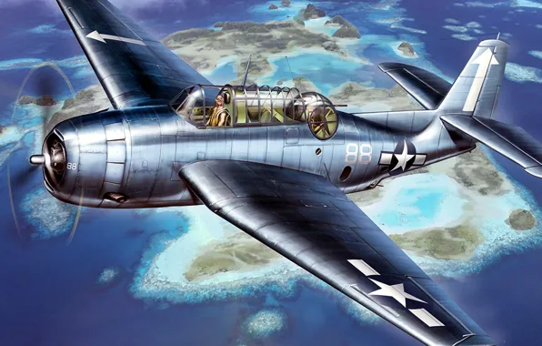 Figure, art, Grumman, avenger, Avenger, TBF, American torpedo bomber, carrier-based torpedo bomber