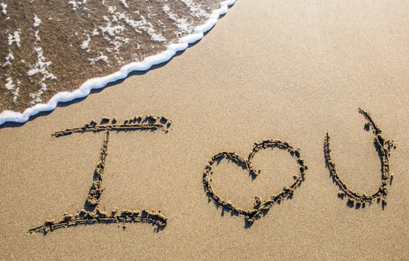 Sand, sea, beach, love, beach, sea, i love you, romantic