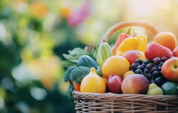 Oranges, harvest, fruit, grapes, pepper, fruit, basket, vegetables