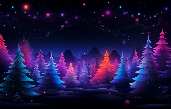 Winter, forest, snow, night, lights, darkness, lights, the dark background