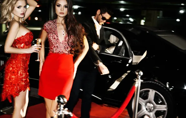 Car, girl, sexy, party, dress, woman, champagne, escort