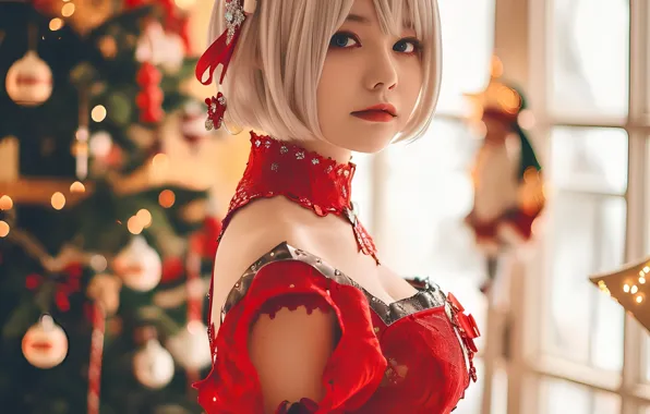 Picture look, girl, decoration, holiday, new year, makeup, Christmas, hairstyle