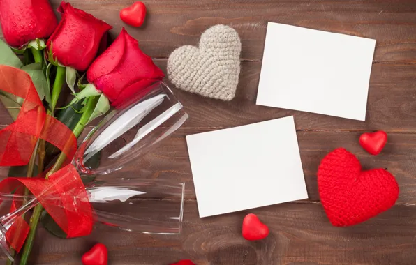 Love, flowers, roses, bouquet, glasses, hearts, red, red